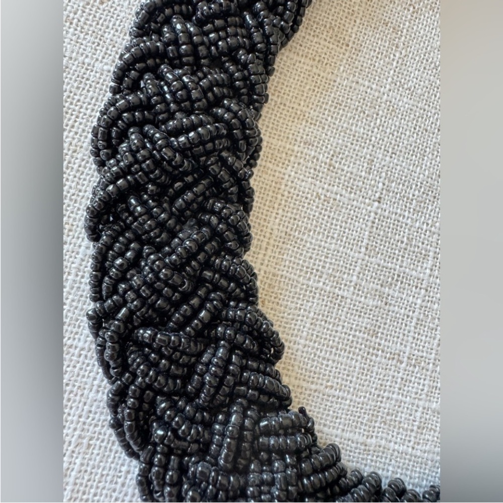 Black Beaded Statement Necklace Bib Collar Braided Adjustable Costume Chunky - Picture 3 of 8